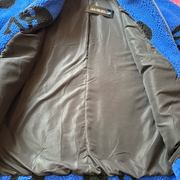 Current Mood Skull On My Sleeve Sherpa Zip Up Hoodie/Jacket by Dolls Kill - Picture 10 of 12